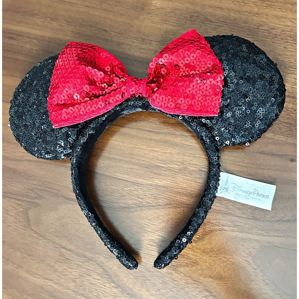 Disney Parks Minnie Mouse Black/Red Sequined Mouse Ears Bow Headband Women